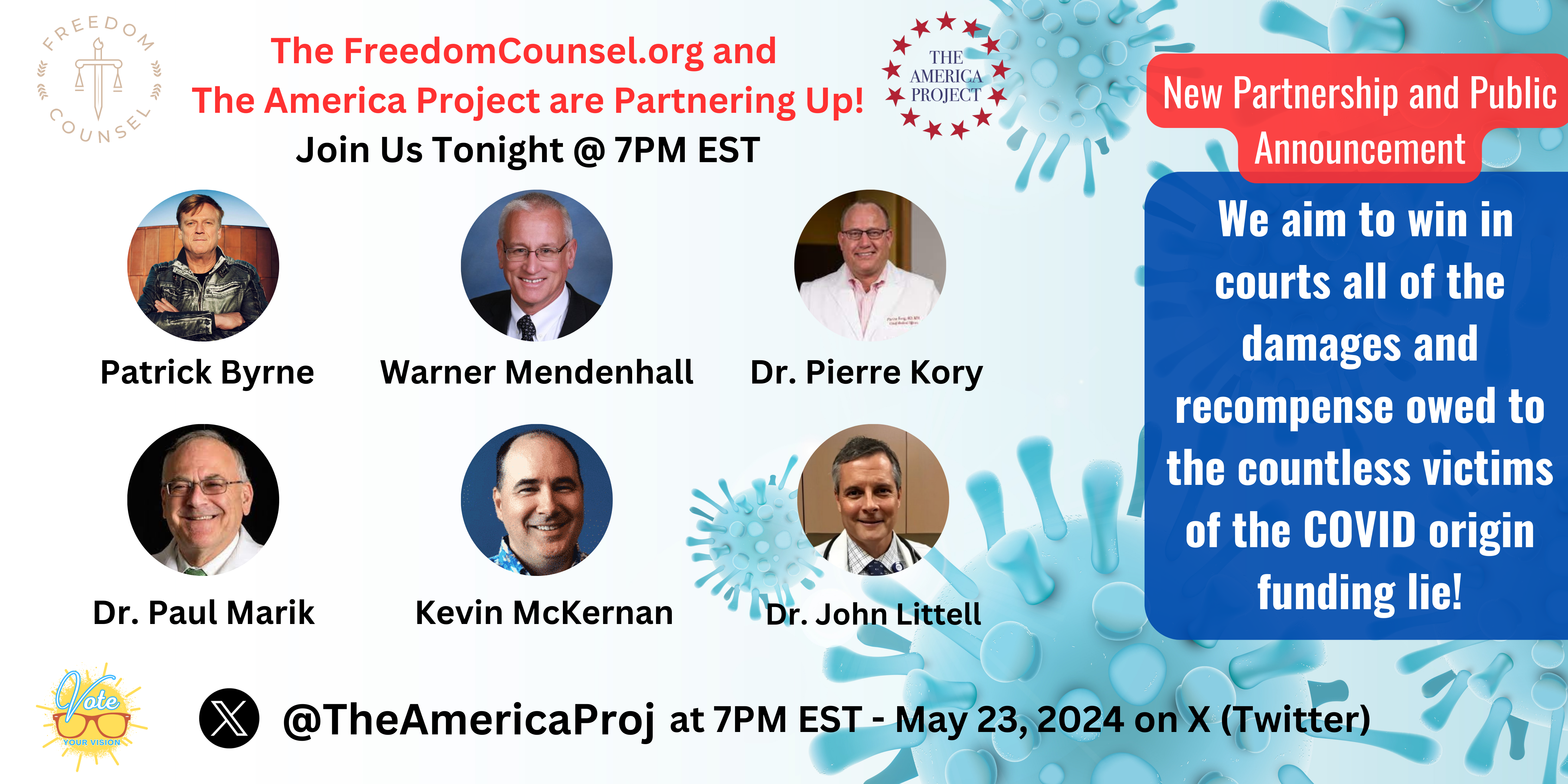 Victims of the COVID Origin Funding Deception Call on X.com – Thursday, May 23rd – 7:00pm EDT